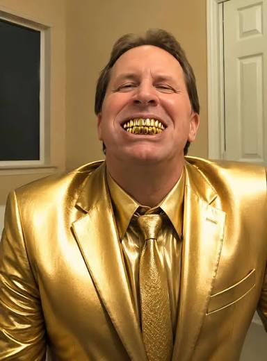 A man wearing a gold suit
